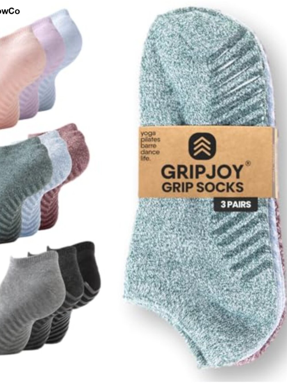 Non Slip Grip Socks 3 Pack Yoga Pilates Barre Dance Cotton Polyester Spandex